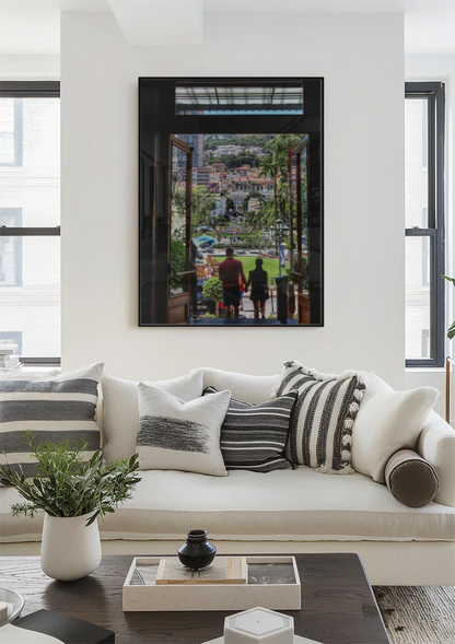 Adjust Colorful Mediterranean City with Palm Trees Painting