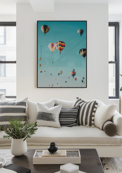 Farbenfrohe Heißluftballons Blauer Himmel Sommerhimmel Gemälde