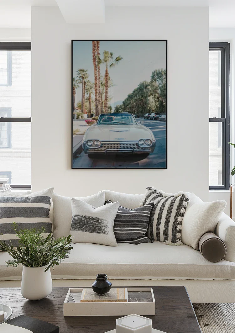 Vintage Auto unter Palmen Silbernes Klassisches Gemälde