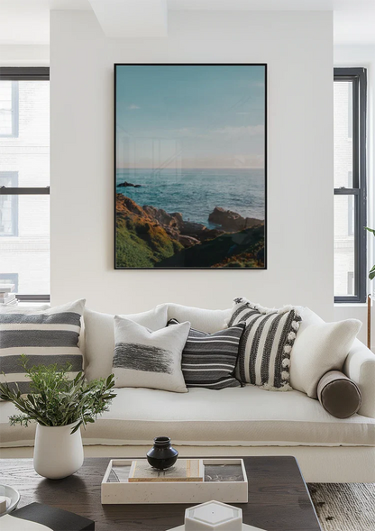 Calm Sea With Clear Blue Sky Minimalist Ocean Painting