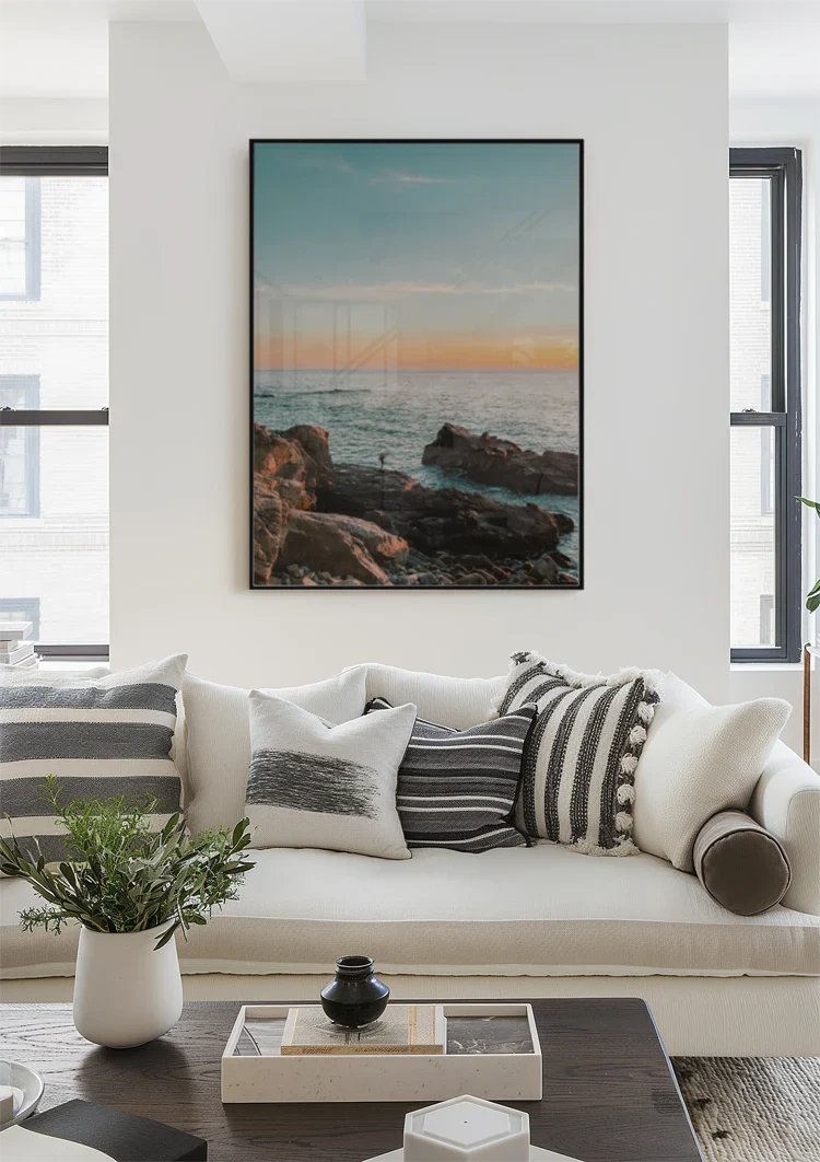 Rocky Coast At Sunset Wild Sea Golden Sky Painting