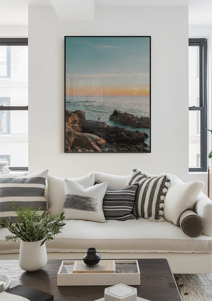 Rocky Coast At Sunset Wild Sea Golden Sky Painting