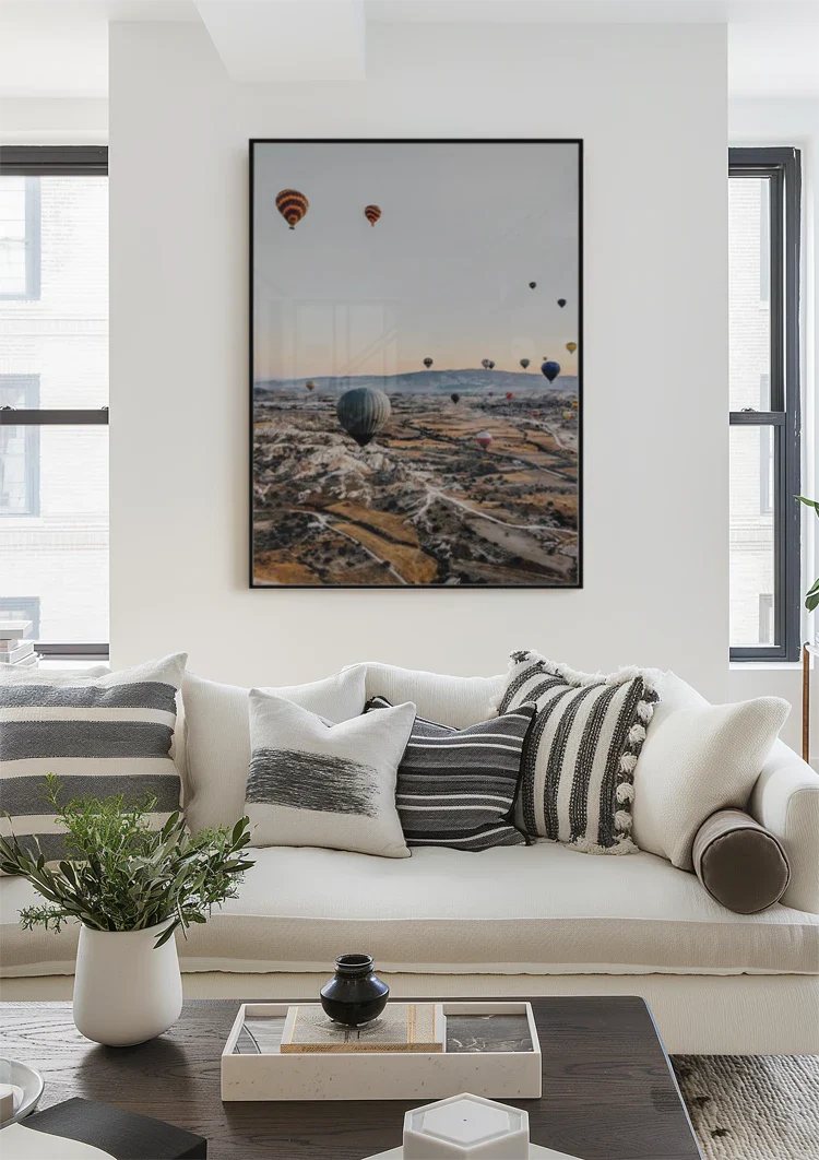 Luchtballonnen Warme Lucht Zonsondergang Sereen Schilderij
