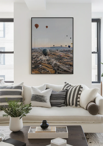 Luchtballonnen Warme Lucht Zonsondergang Sereen Schilderij