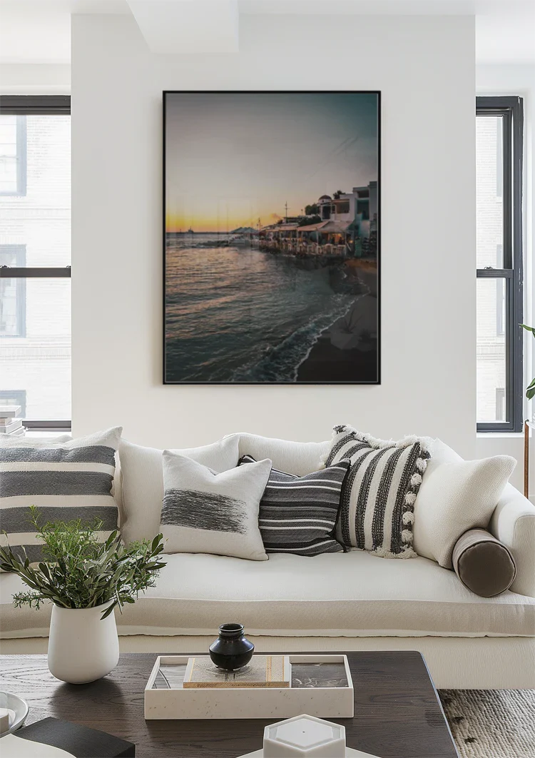 White Restaurants On The Coast At Sunset Mediterranean Painting