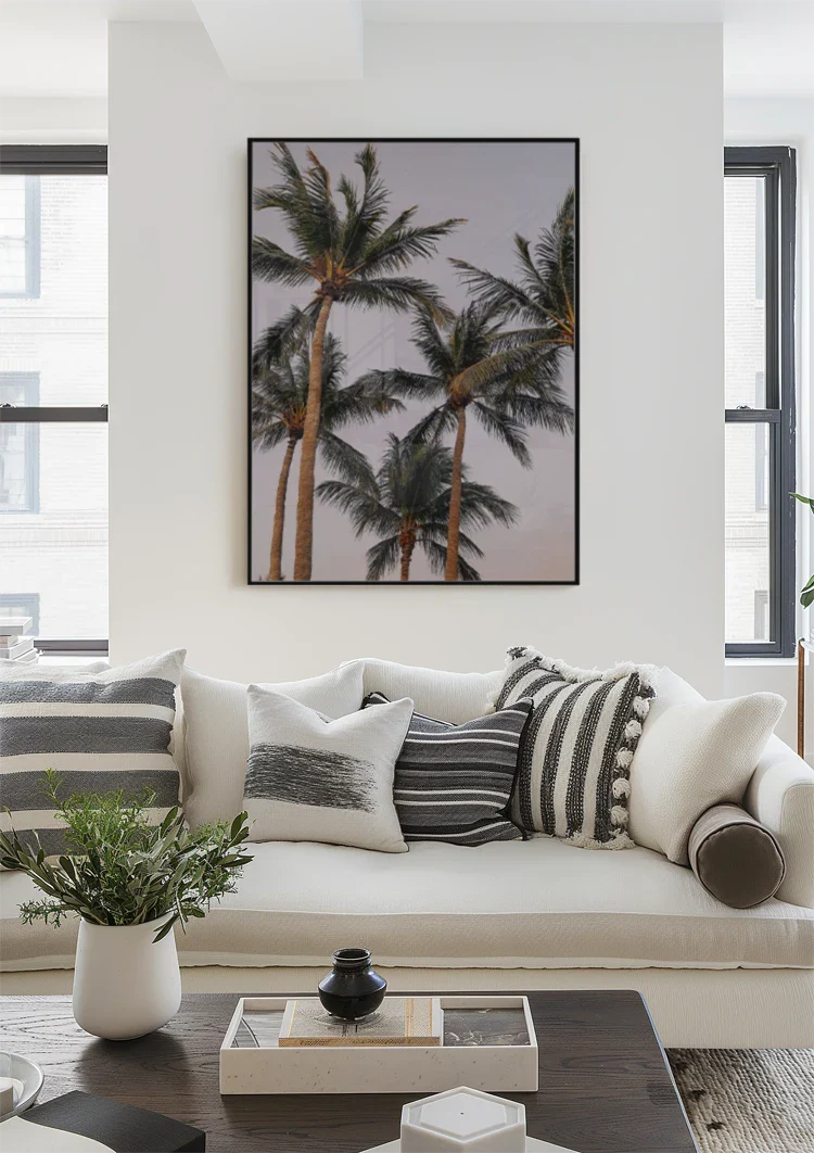 Hohe Palmen von unten weicher Pastellrosa Himmel Gemälde