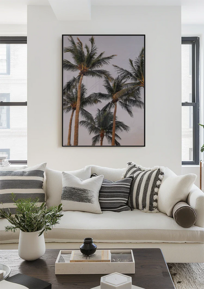 Hohe Palmen von unten weicher Pastellrosa Himmel Gemälde