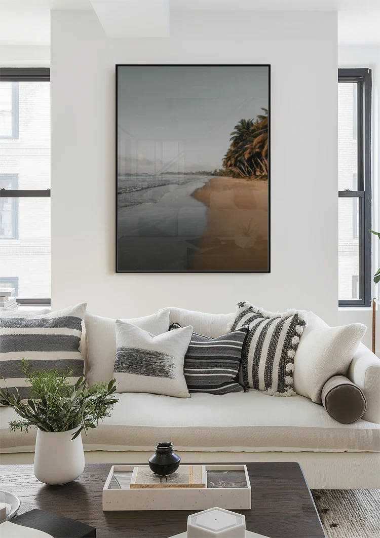 Quiet Beach With Palm Trees And Still Water Serene Painting