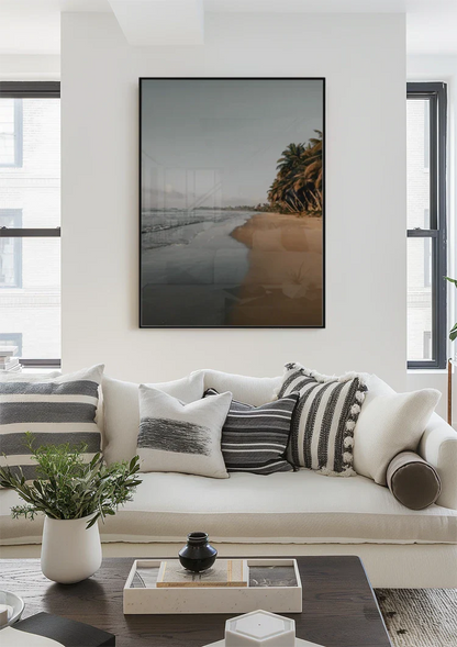 Quiet Beach With Palm Trees And Still Water Serene Painting
