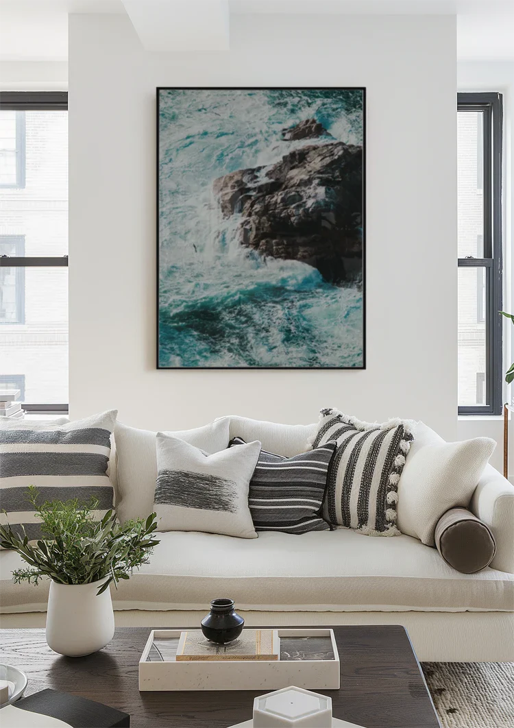 Wilde Turquoise Golven Rotsen Zee Krachtig Zeegezicht Schilderij