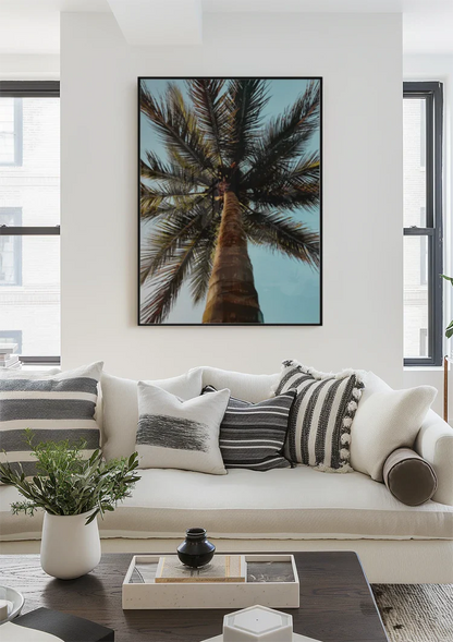 Palme Niedrige Perspektive Blauer Himmel Tropisches Naturgemälde