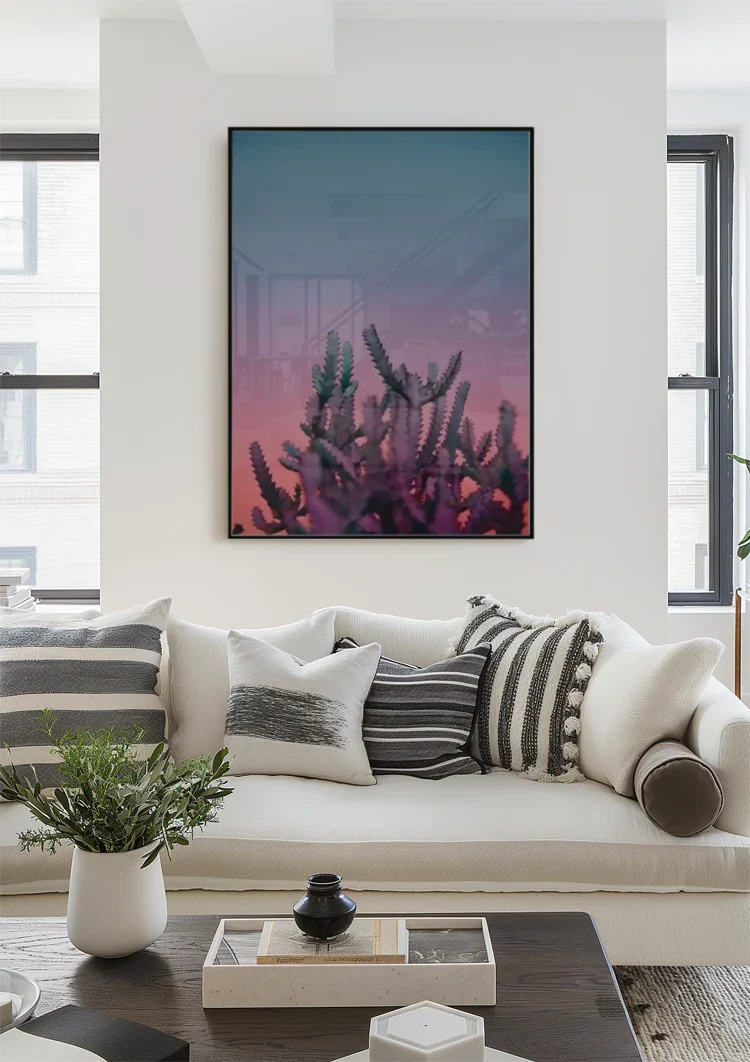 Cactus Pink Glow Dusk Desert Silhouette Painting