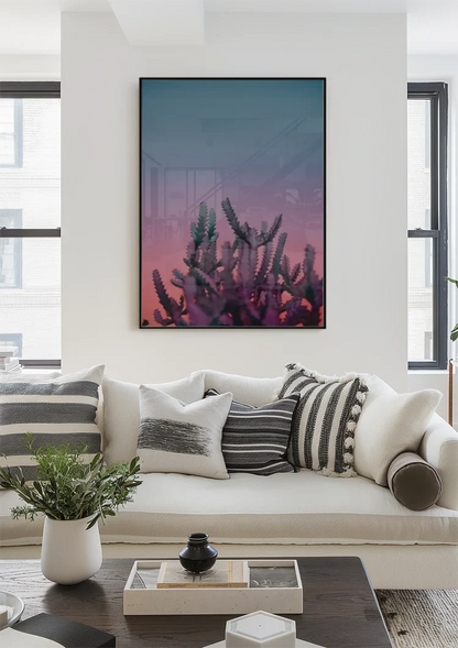 Cactus Pink Glow Dusk Desert Silhouette Painting