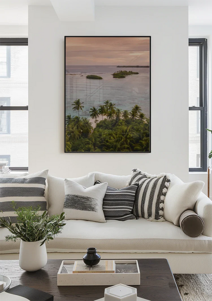 Tropical View With Palm Trees And Islands At Dusk Painting