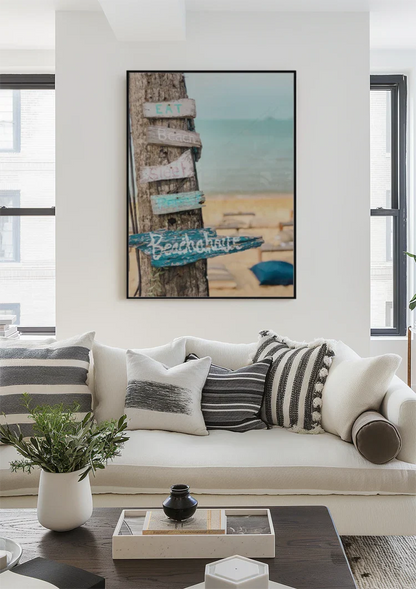 Palm Tree Wooden Signpost Tropical Beach Turquoise Sea Painting