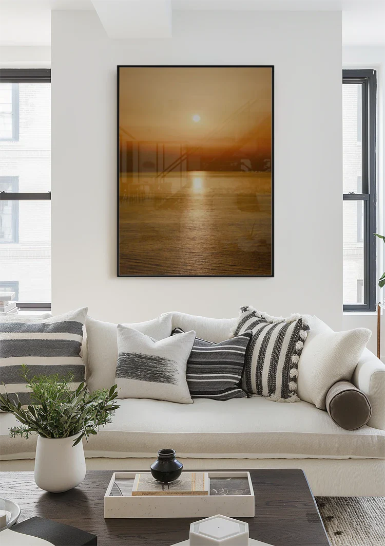 Wunderschöner Sonnenuntergang Goldener Ozean Spiegelung Gemälde