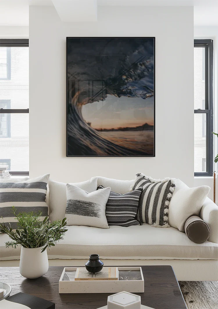 Binnenkant Van Een Golf Bij Zonsondergang Barrel Perspectief Schilderij