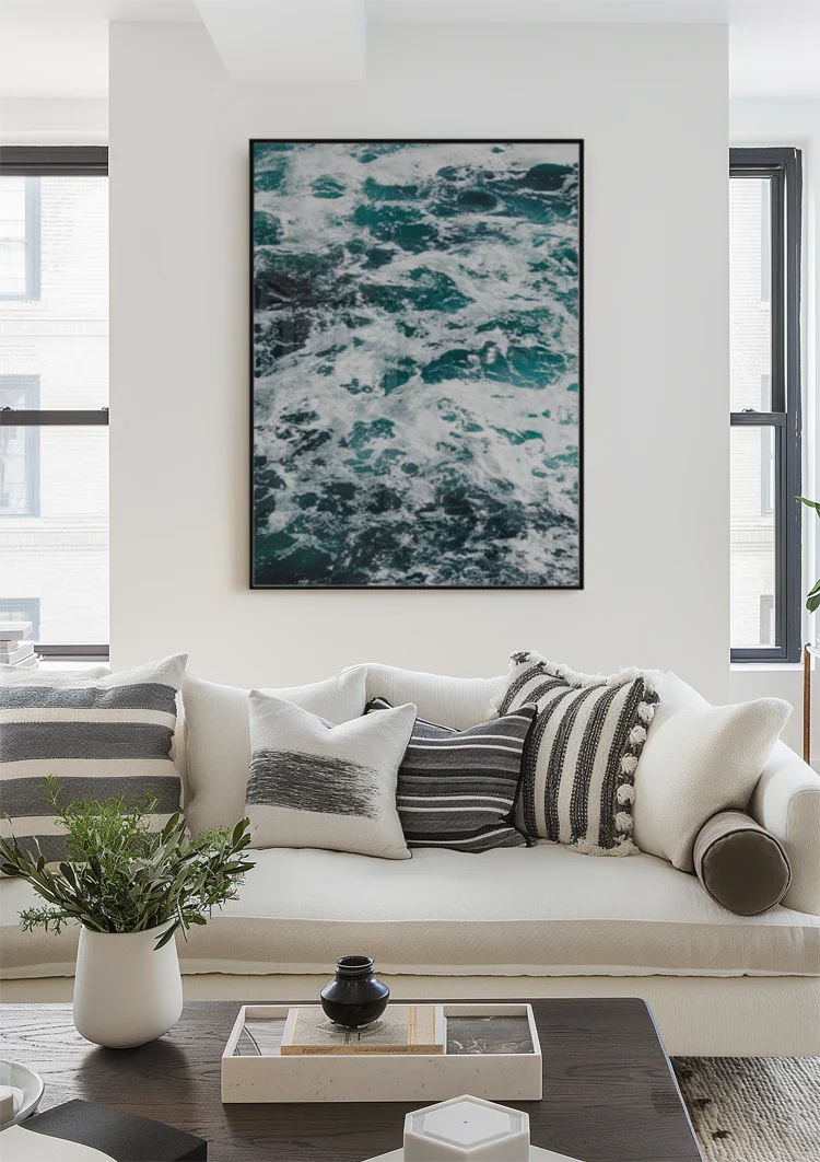 Schuimende Zee Wilde Golven Turquoise Oceaan Zeegezicht Schilderij