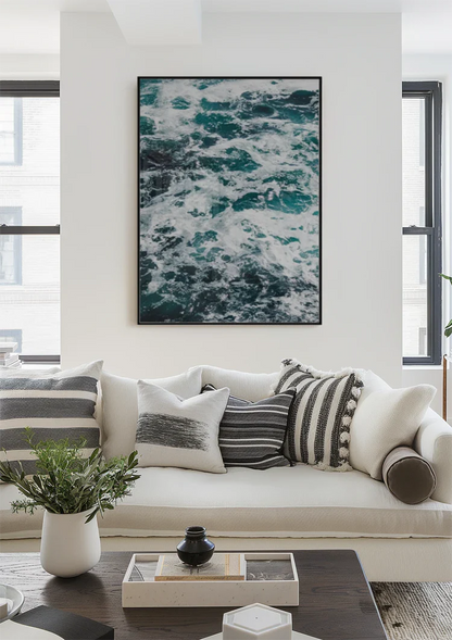 Schuimende Zee Wilde Golven Turquoise Oceaan Zeegezicht Schilderij