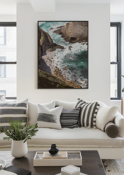 Rocky Coastline Top View With Turquoise Sea And Cliffs Painting