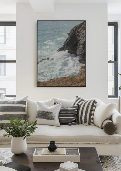 Kliffen Met Brekende Golven Turquoise Zee Bovenaanzicht Schilderij