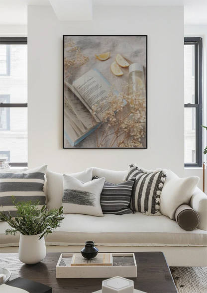 Open Book With Lemon And Dried Flowers Soft Pastel Painting
