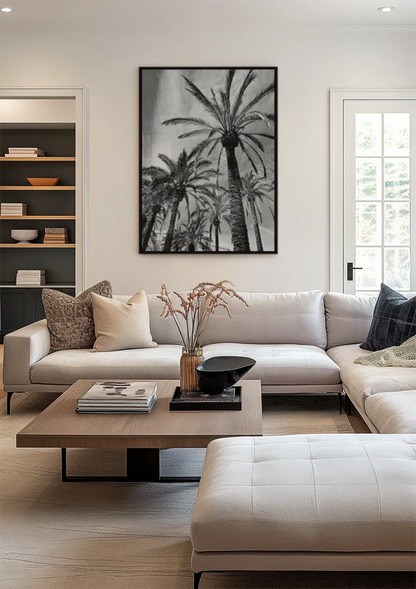 Tall Palm Trees Black and White Tropical Nature Photography Painting