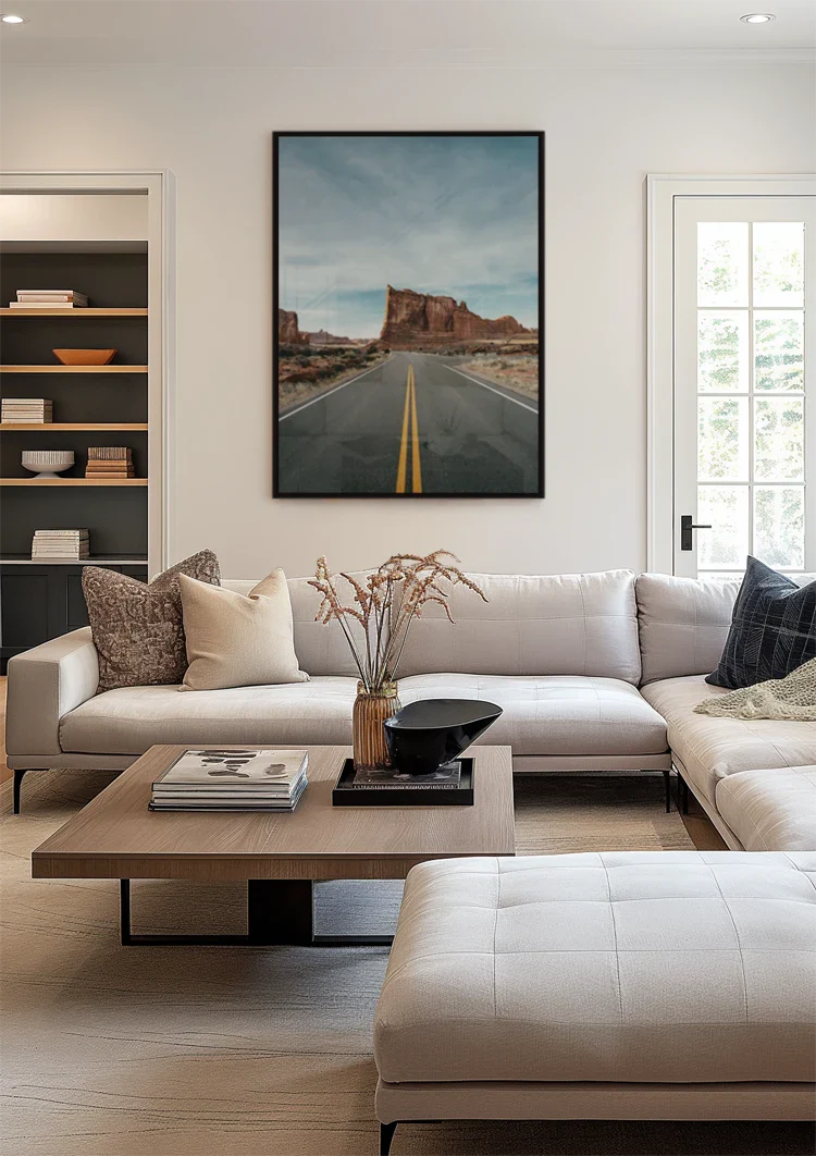 Straight Desert Road with Red Rocks and Blue Sky Painting