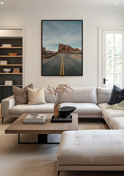 Straight Desert Road with Red Rocks and Blue Sky Painting