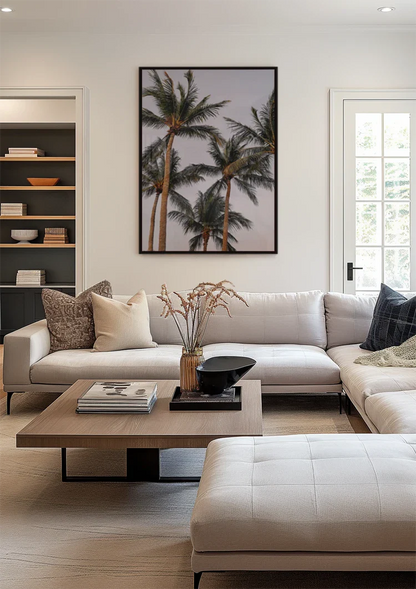 Hohe Palmen von unten weicher Pastellrosa Himmel Gemälde