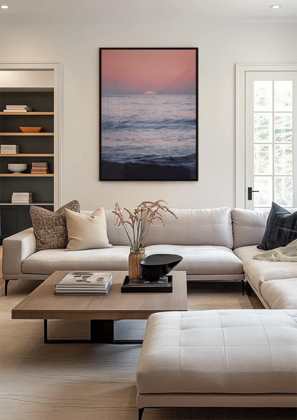 Sunset Ocean Pink Sky Serene Waves Seascape Painting