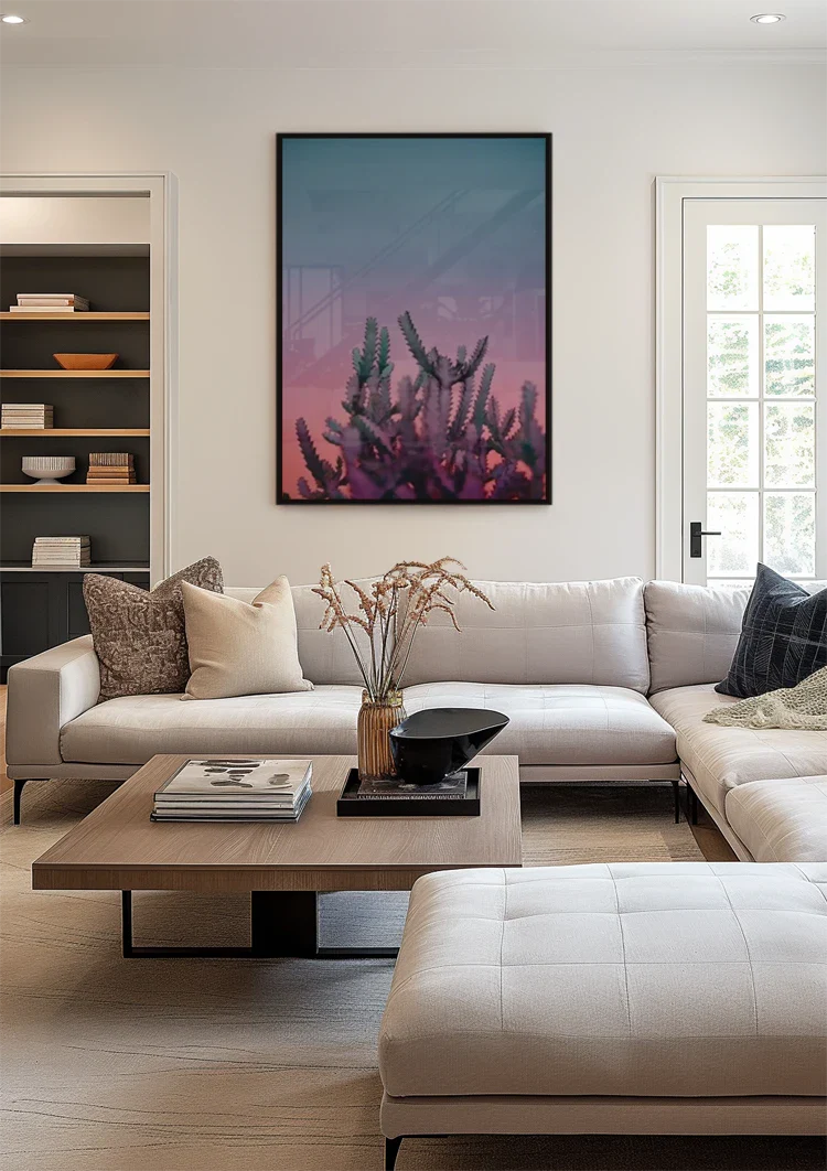 Cactus Pink Glow Dusk Desert Silhouette Painting