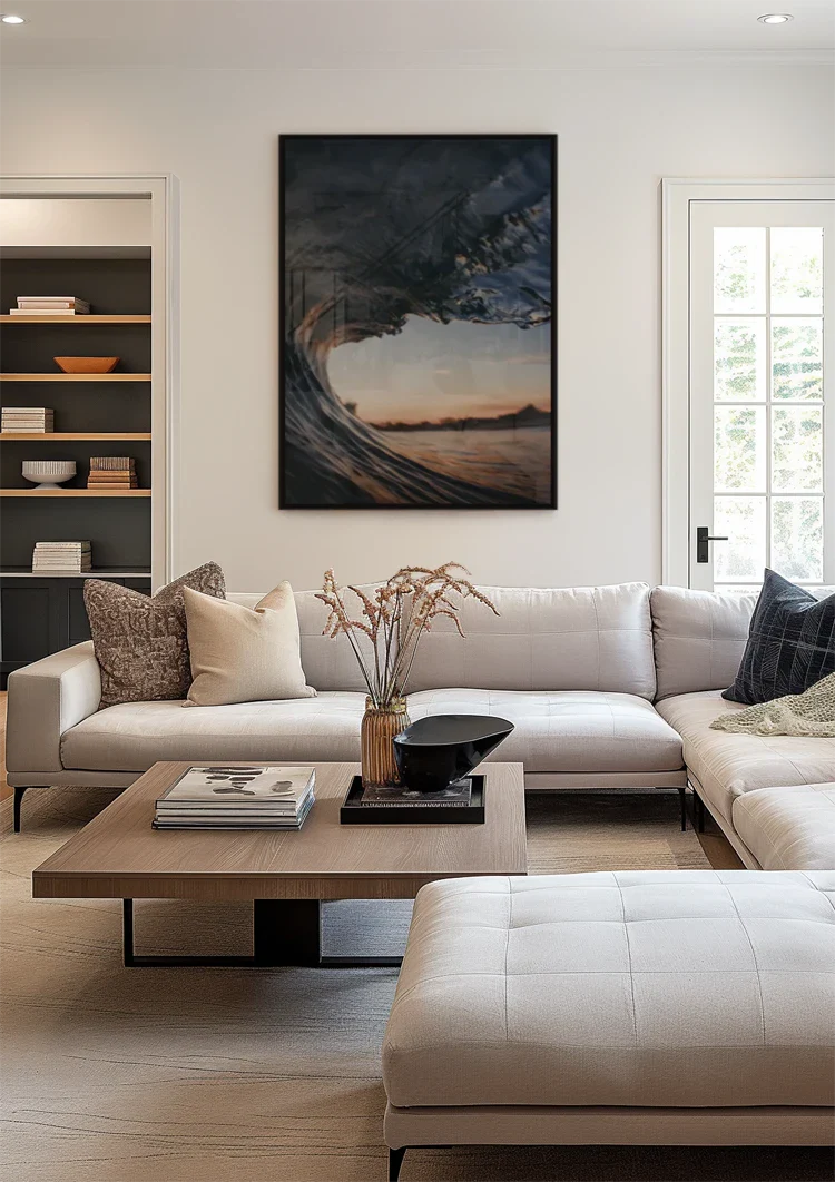 Binnenkant Van Een Golf Bij Zonsondergang Barrel Perspectief Schilderij