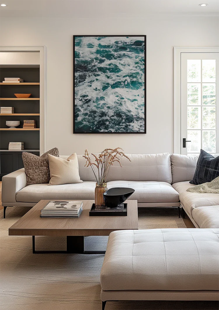 Schuimende Zee Wilde Golven Turquoise Oceaan Zeegezicht Schilderij