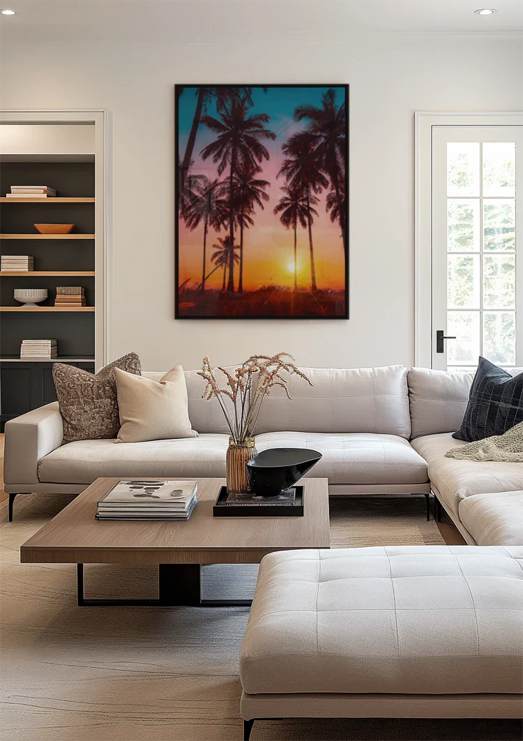 Miami Vice Palm Trees Colorful Tropical Sunset Silhouette Painting