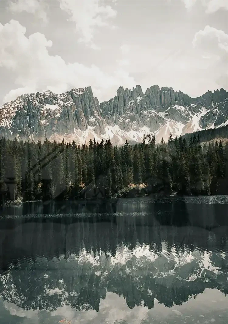 Peaceful Mountain Lake with Pine Forest and Mountain Peaks Painting