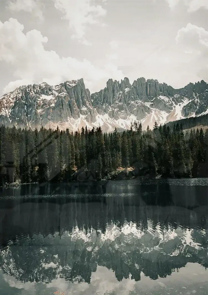 Peaceful Mountain Lake with Pine Forest and Mountain Peaks Painting