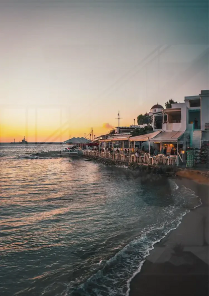 White Restaurants On The Coast At Sunset Mediterranean Painting