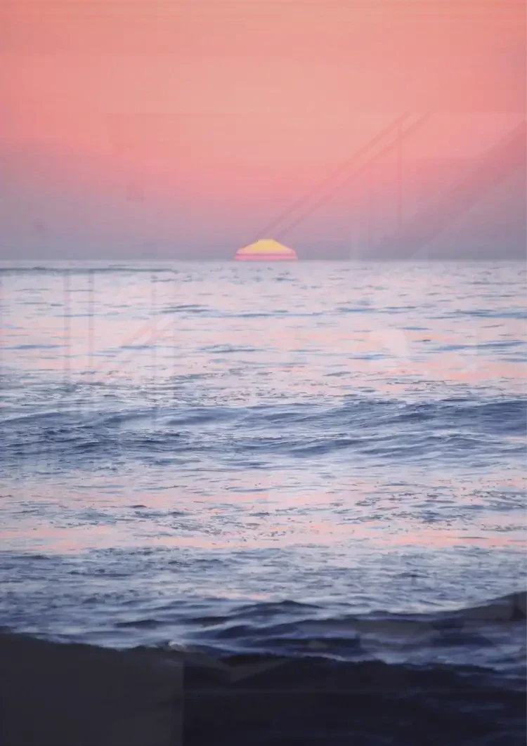 Sunset Ocean Pink Sky Serene Waves Seascape Painting