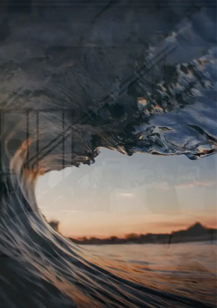 Binnenkant Van Een Golf Bij Zonsondergang Barrel Perspectief Schilderij