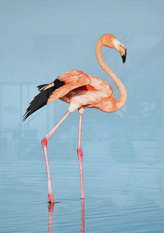 Roze flamingo canvas schilderij aan de muur boven het bed in de slaapkamer