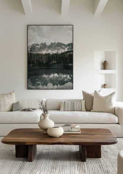 Peaceful Mountain Lake with Pine Forest and Mountain Peaks Painting
