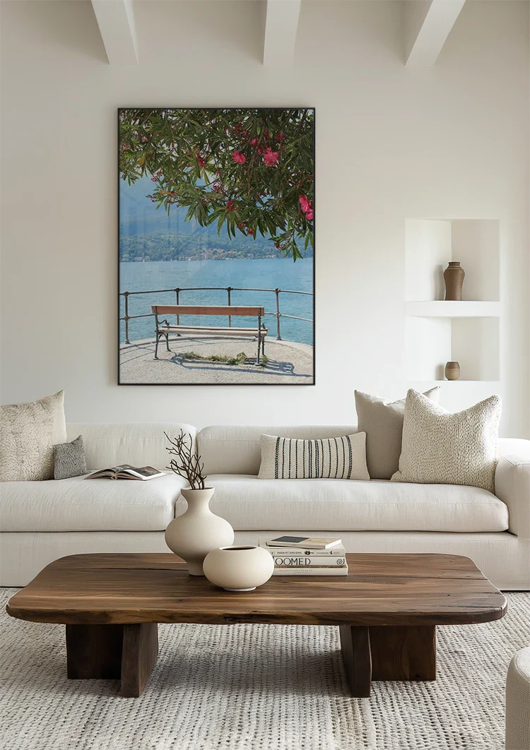 Lake Como Pink Blossom Tree Terrace Italian Landscape Painting