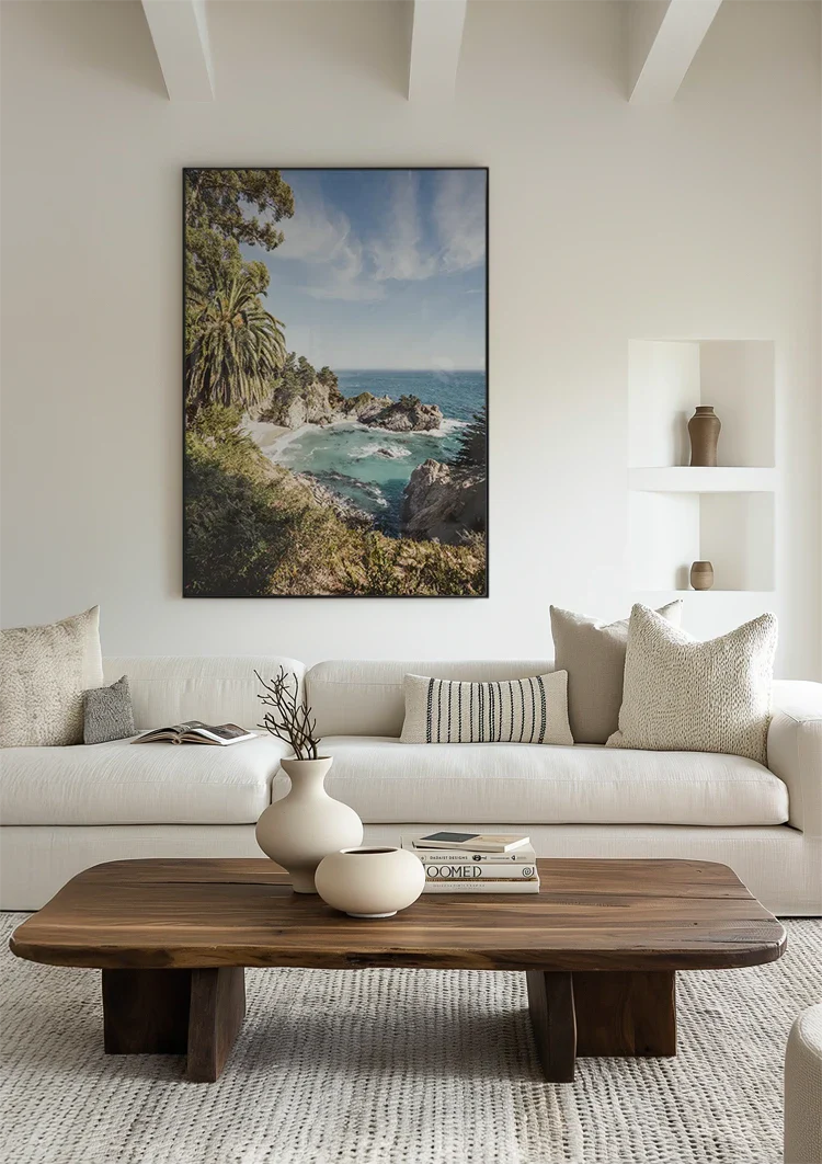 Wilder Küstenabschnitt mit Palmen Wasserfall Türkisfarbene Bucht Gemälde