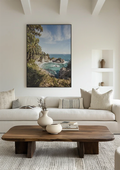 Wilder Küstenabschnitt mit Palmen Wasserfall Türkisfarbene Bucht Gemälde