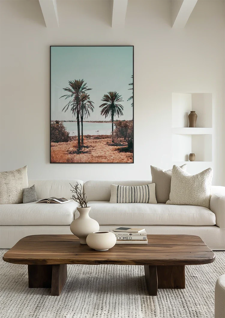 Zwei Palmen vor Pastellblauem Himmel Tropisches Sommergemälde