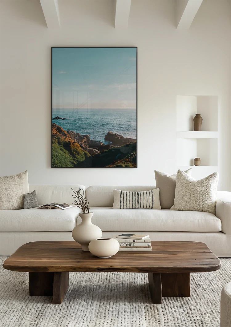 Calm Sea With Clear Blue Sky Minimalist Ocean Painting
