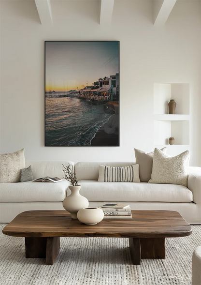White Restaurants On The Coast At Sunset Mediterranean Painting