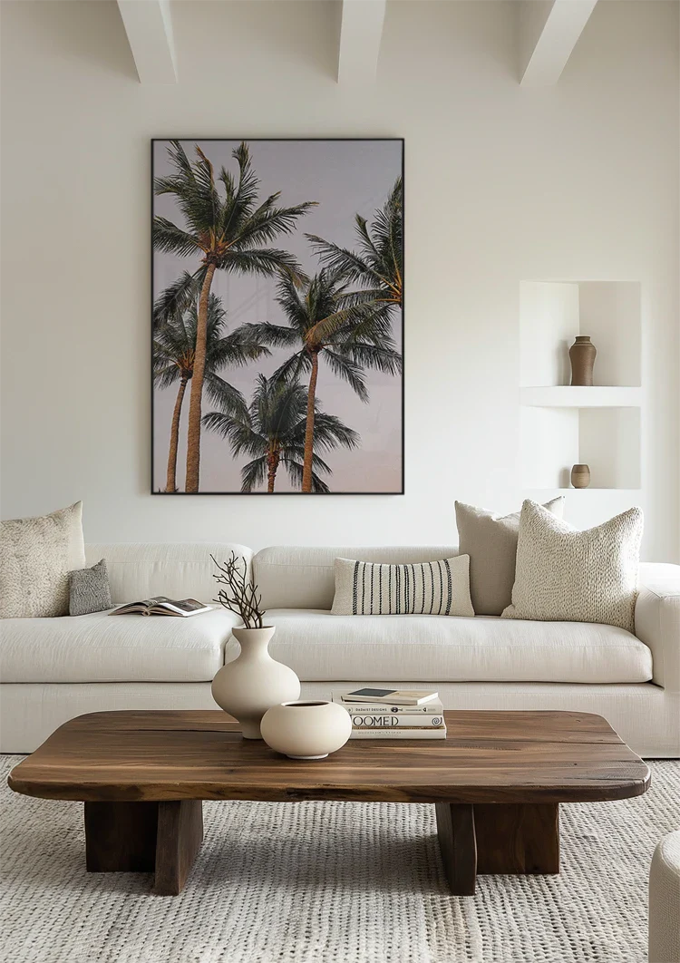 Hohe Palmen von unten weicher Pastellrosa Himmel Gemälde