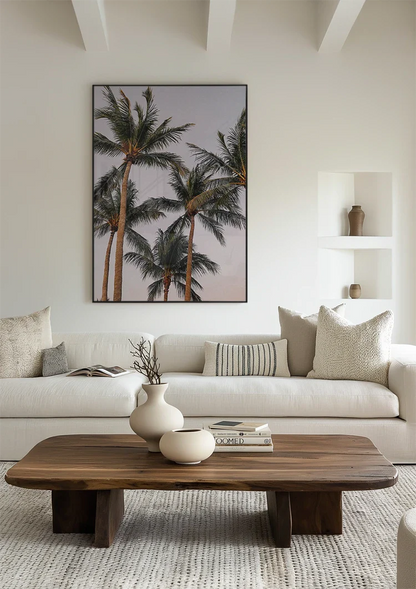 Hohe Palmen von unten weicher Pastellrosa Himmel Gemälde